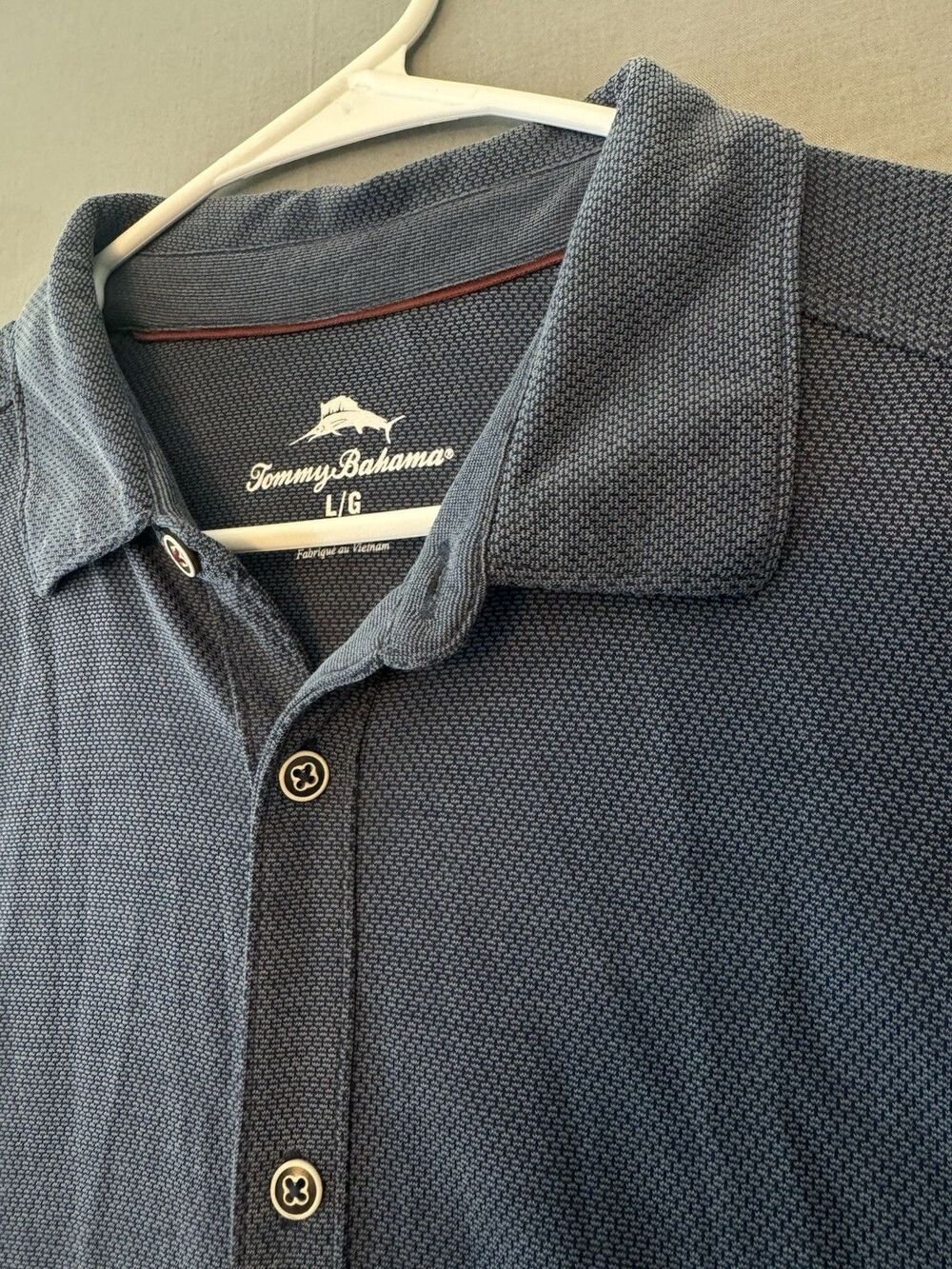 Men's Tommy Bahama Dark Blue Tencil Short Sleeve Button Down Size Large